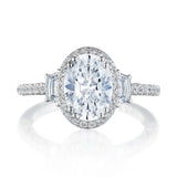 Danetla Oval 3-Stone Halo Engagement Ring 18K