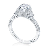 Danetla Oval 3-Stone Halo Engagement Ring 18K