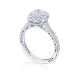 18k White Gold Petite Crescent Round Halo Engagement Ring