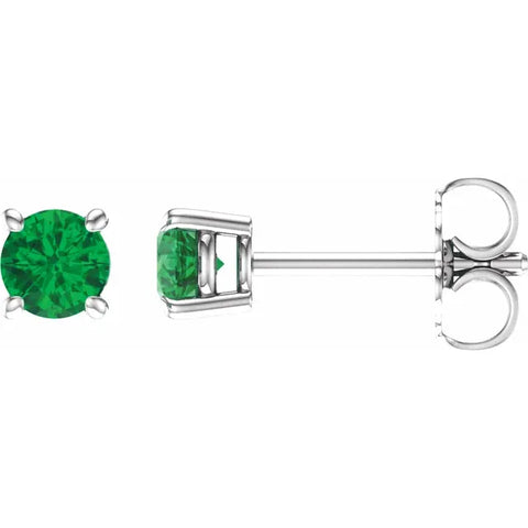 14K White 2.5 mm Lab-Grown Emerald Stud Earrings