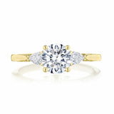 Simply TACORI | Round 3-Stone Engagement Ring 18k Yellow Gold Pear Shape Sides