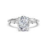 Sculpted Crescent | Oval Solitaire Engagement Ring 18k White Gold With Pear Shape Sides