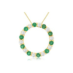 14k Yellow Gold Emerald and Diamond Circle Pendant