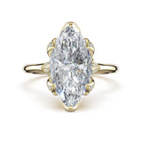 Sculpted Crescent | Marquise Petal-Crown Pavé Accent Solitaire in 14kt Yellow Gold