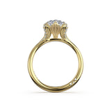 Sculpted Crescent | Marquise Petal-Crown Pavé Accent Solitaire in 14kt Yellow Gold