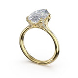 Sculpted Crescent | Marquise Petal-Crown Pavé Accent Solitaire in 14kt Yellow Gold