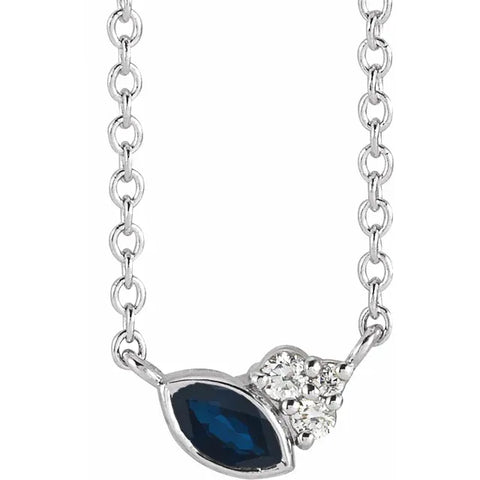 14K White Natural Blue Sapphire & .03 CTW Natural Diamond 16" Necklace