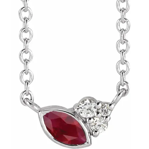 14K White Natural Ruby & .03 CTW Natural Diamond 16" Necklace