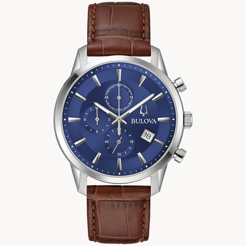 Gents Sutton Blue Dial Chrono Brown Leather Strap