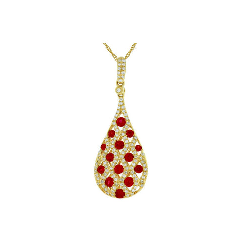 14k Yellow Gold Ruby and Diamond Drop Pendant