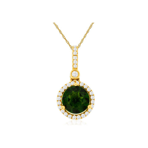 14k Yellow Gold Round Russalite and Diamond Pendant