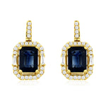 14k Yellow Gold Emerald Cut Sapphire and Diamond Earrings