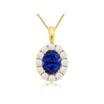 14k Yellow Gold Oval Tanzanite and Diamond Halo Pendant