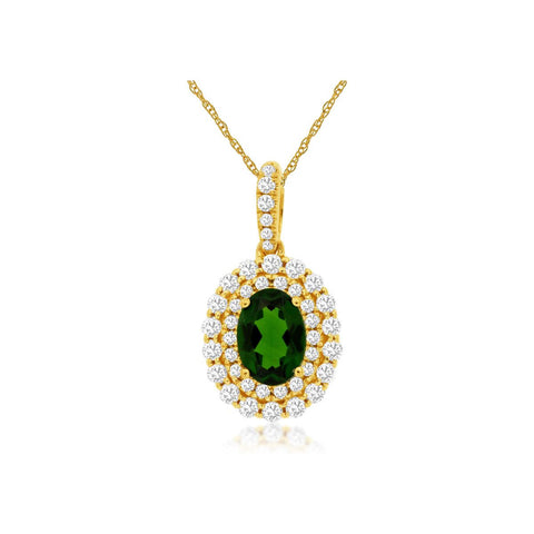 14k Yellow Gold Oval Russalite with Double Diamond Halo Pendant