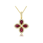 14k Yellow Gold Clover Ruby and Diamond Pendant