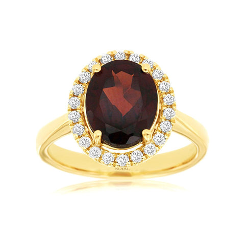 14k Yellow Gold Oval Garnet and Diamond Ring