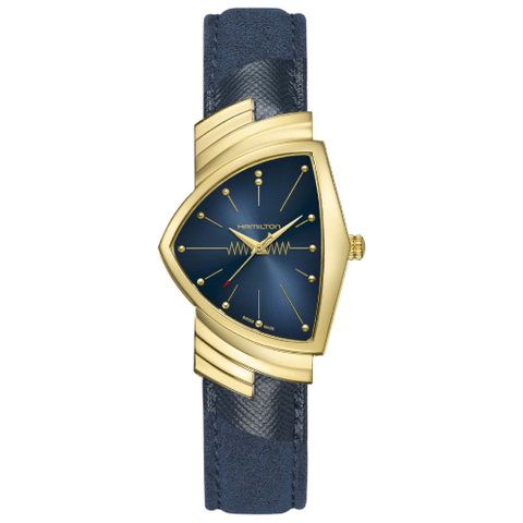 Ventura Quartz Blue Dial PVD Gold Case