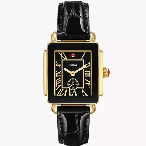 Deco Sport Mid Gold-Plated Noir Leather Watch