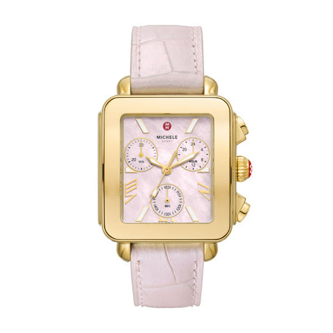 Deco Sport Chronograph 18K Gold-Plated Pink Leather Watch