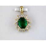 14k Yellow Gold Oval Emerald and Diamond Halo Pendant