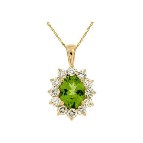 14k Yellow Gold Oval Peridot and Diamond Pendant