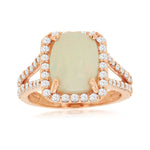 14k Rose Gold Cushion Cabochon Opal and Diamond Ring