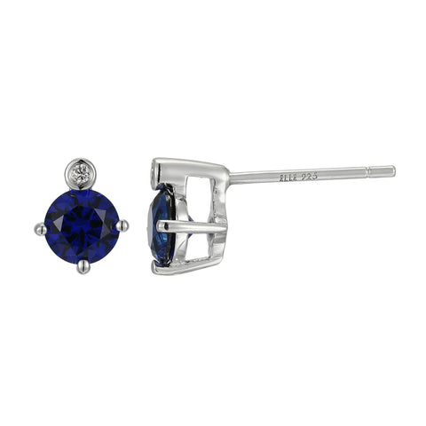 Sterling Silver Created Sapphire & Lab Grown Diamond Studs