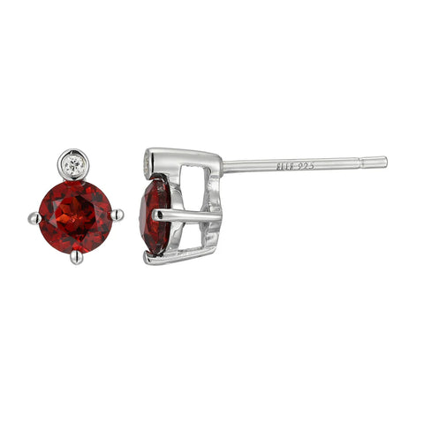 Sterling Silver Garnet & Lab Grown Diamond Studs