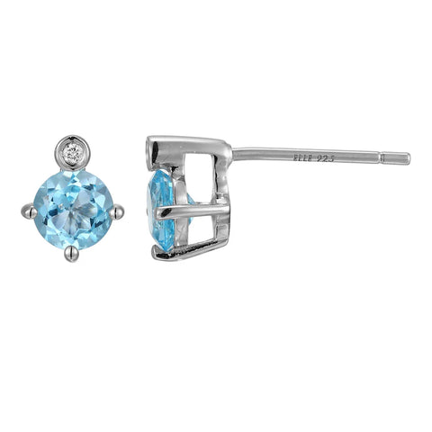 Sterling Silver Swiss Blue Topaz & Lab Grown Diamond Studs