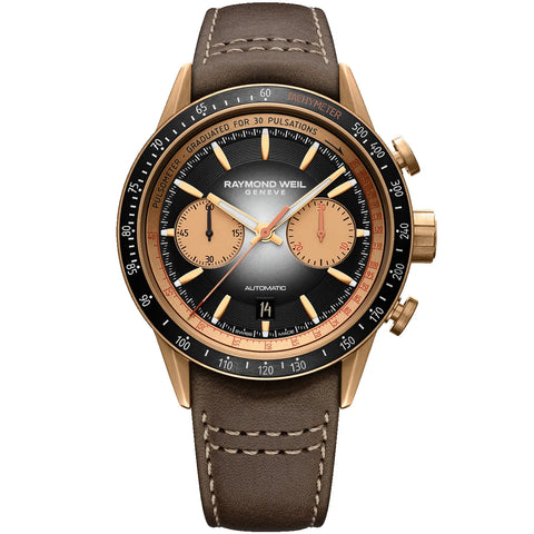 Freelancer Men's Automatic Chronograph Bi-compax Bronze Leather Watch