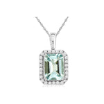 14k White Gold Emerald Cut Aquamarine and Diamond Pendant