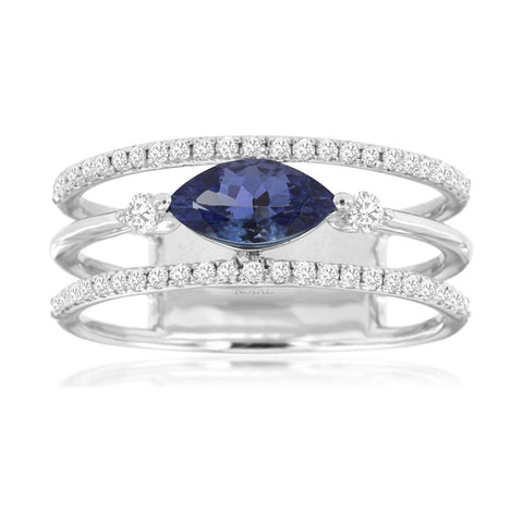 3 Band Tanzanite and Diamond Ring