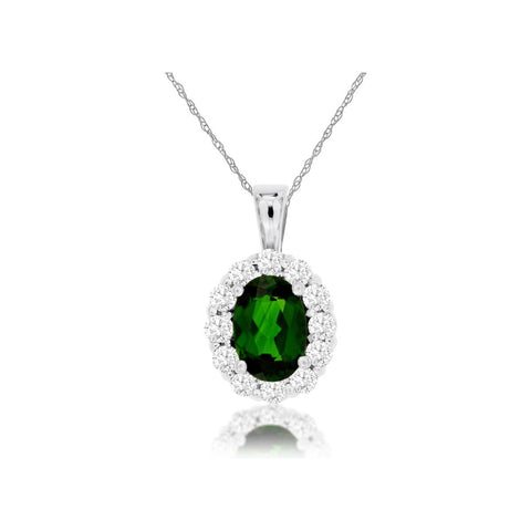 14k White Gold Oval Russalite and Diamond Halo Pendant