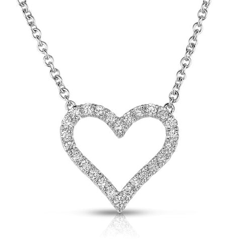 14k White Gold Stationary Heart Diamond Necklace