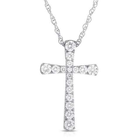 14k White Gold Flair Diamond Cross