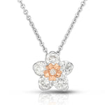 14k White Gold & Rose Gold Diamond Flower Pendant