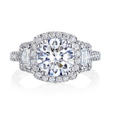 Petite Crescent | Round 3-Stone Engagement Ring 18k White Gold 3 Halos