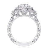 Petite Crescent | Round 3-Stone Engagement Ring 18k White Gold 3 Halos