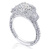 Petite Crescent | Round 3-Stone Engagement Ring 18k White Gold 3 Halos