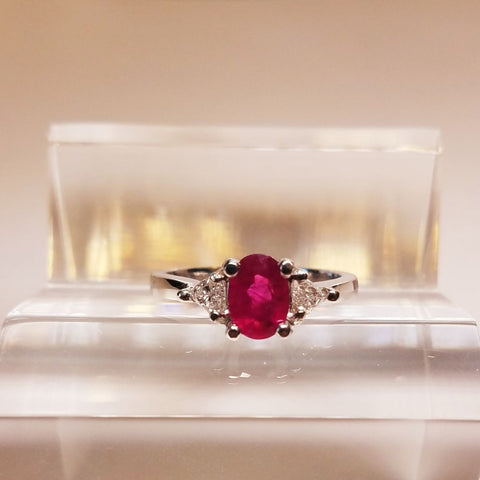 Oval Ruby & Diamond Platinum Engagement Ring