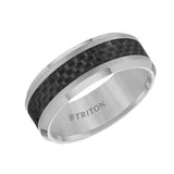 Tungsten Carbide Bevel Edge Comfort Fit Band with Black Carbon Fiber Inlay