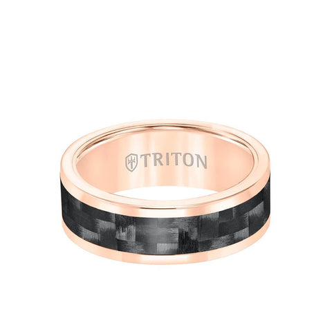 Comfort Fit Rose Tungsten Carbide with Black 3K Carbon Fiber Insert