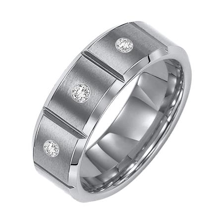 Tungsten carbide Bevel Edge satin finish comfort fit diamond wedding band