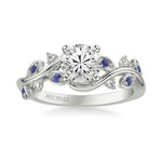 Round Floral Sapphire and Diamond Accented Engagement Ring