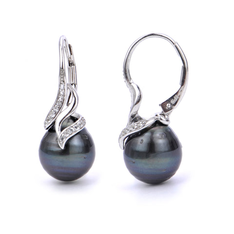 Tahitian Pearl And White Topaz Sterling Silver Earrings