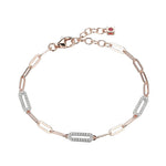 18k Rose Gold Plated Sterling Silver CZ Station Paperclip Bracelet