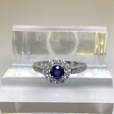 Round Sapphire and Halo Ring