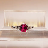 Oval Ruby & Diamond 3 Stone Engagement Ring