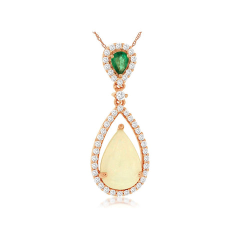 14k Rose Gold Opal Pendant with Emerald & Diamonds