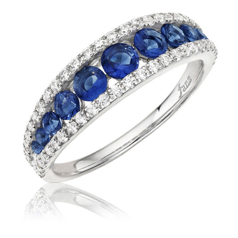 Sapphire and Diamond 3 Row Ring